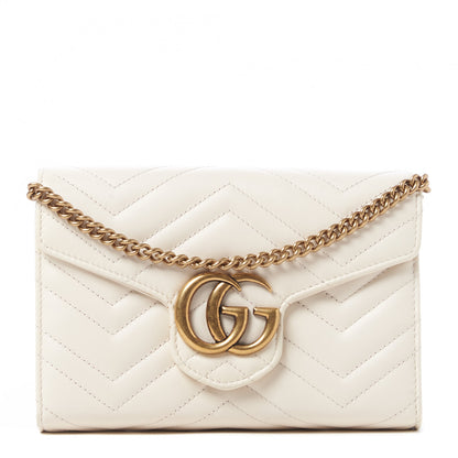 Gucci Calfskin Matelasse GG Marmont Chain Wallet Mystic White 1 of 11