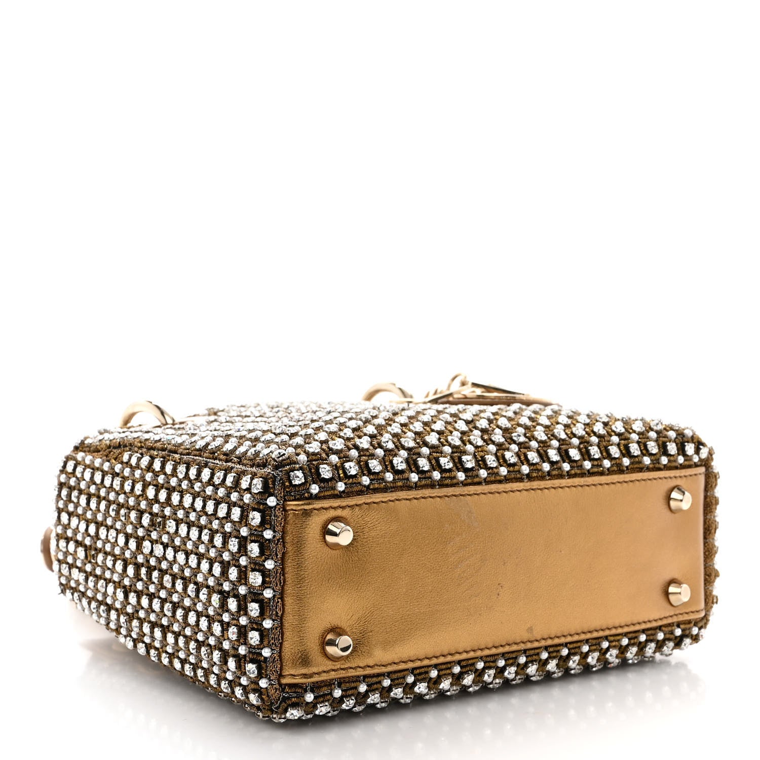 Christian Dior Metallic Calfskin Crystal Mini Lady Dior Gold