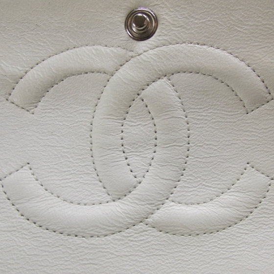 Caviar Quilted Medium Double Flap White
