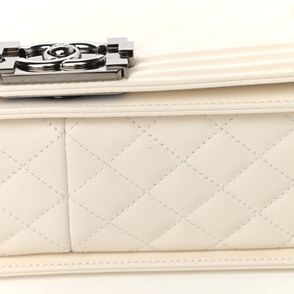 Chanel Lambskin Quilted Chevron Medium Boy Flap White 15 of 16