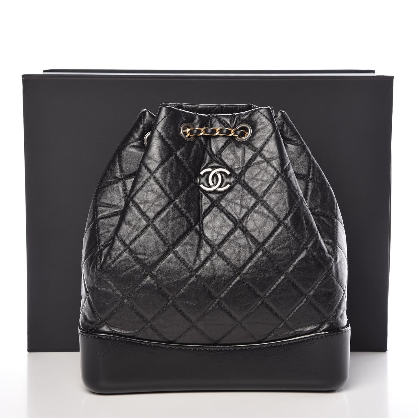 Aged Calfskin Quilted Gabrielle Backpack Black
