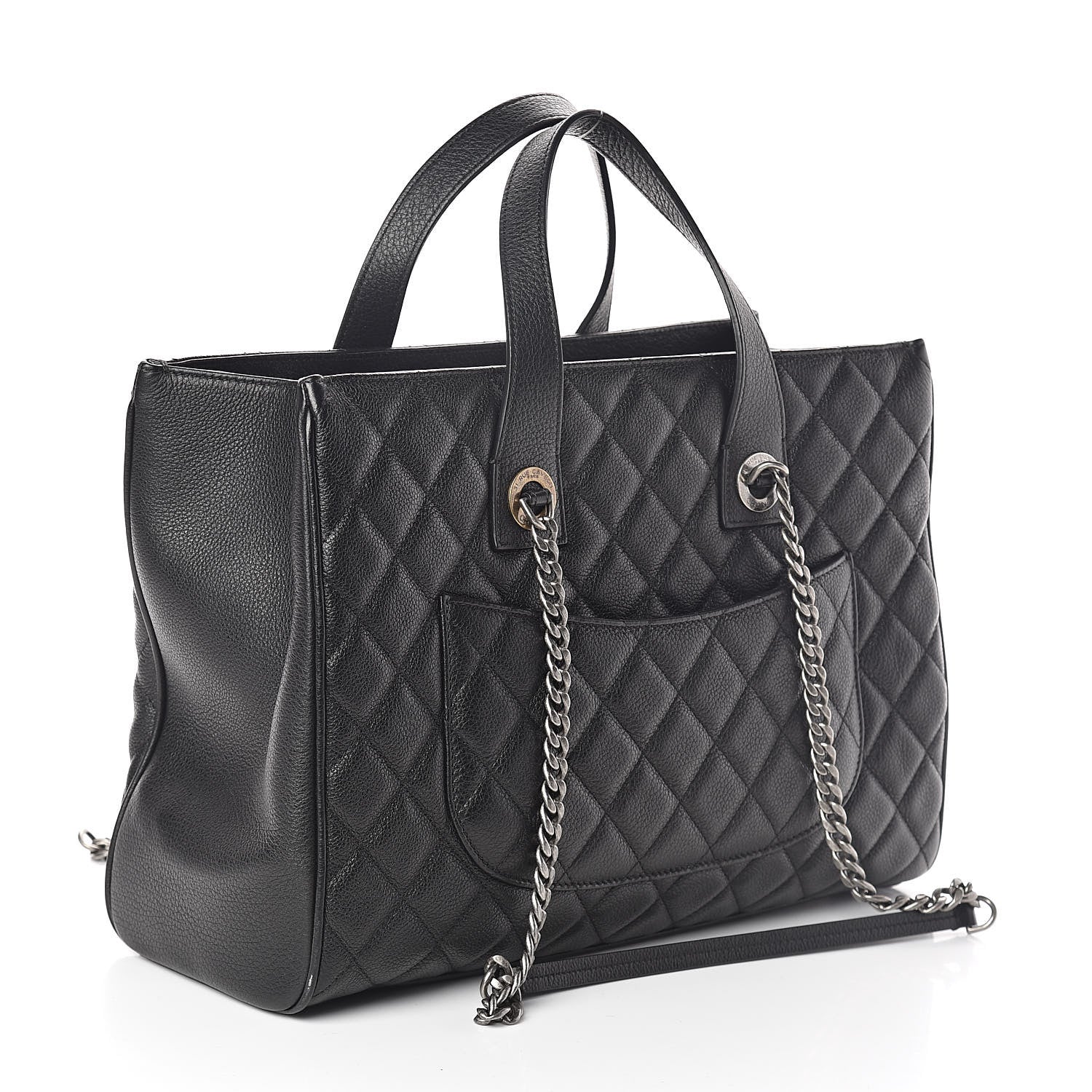 Chanel Metallic Grained Calfskin Quilted Large Casual Pocket Tote Black 3 of 10