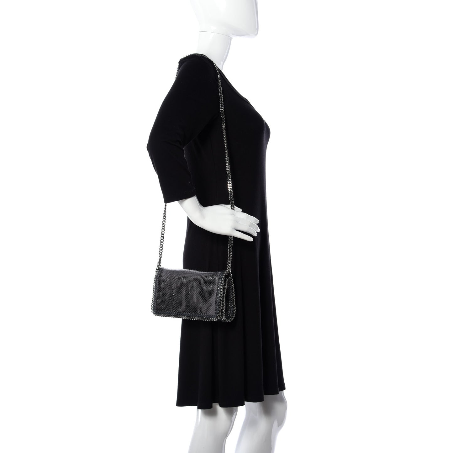 Metallic Snake Print Falabella Crossbody Bag Ruthenium