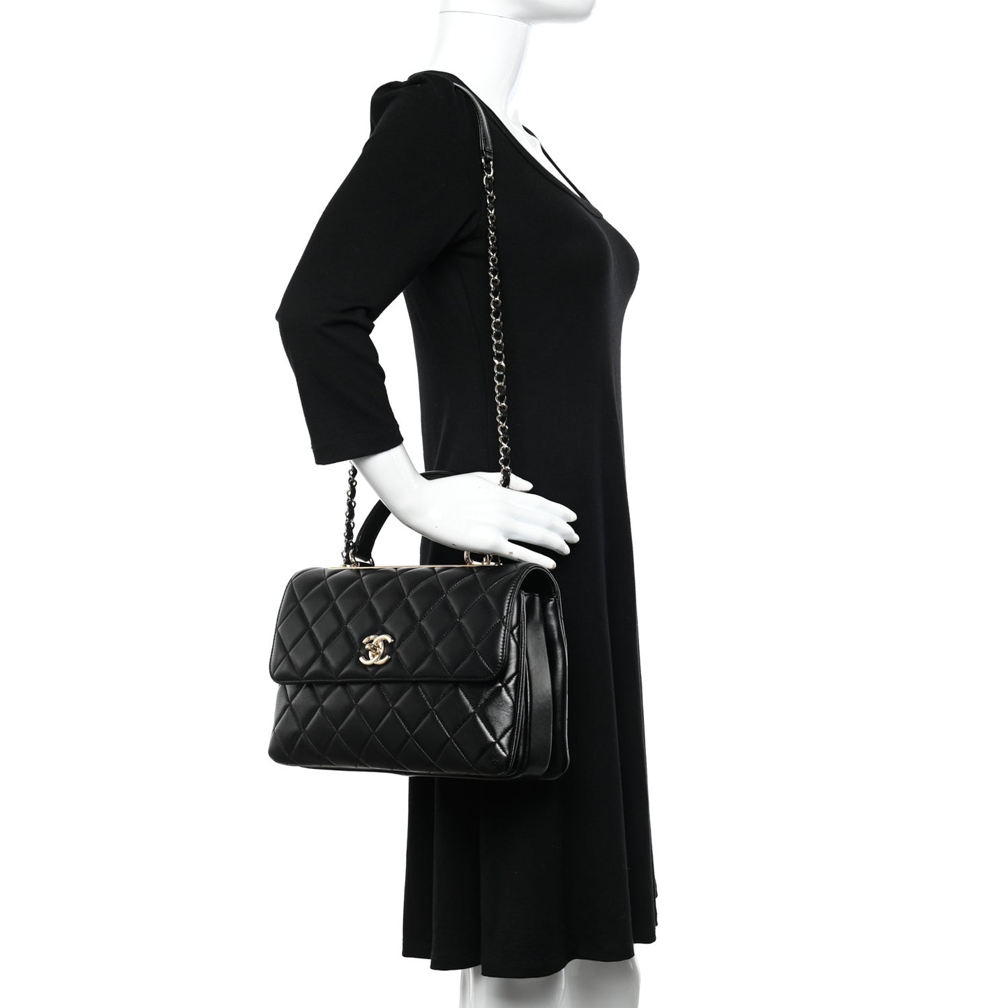 Lambskin Quilted Medium Trendy CC Flap Dual Handle Bag Black