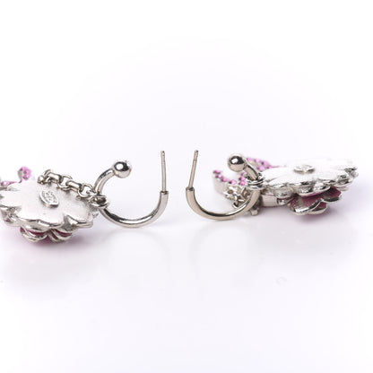 Chanel Enamel Crystal Flower CC Drop Earrings Silver Pink 5 of 5