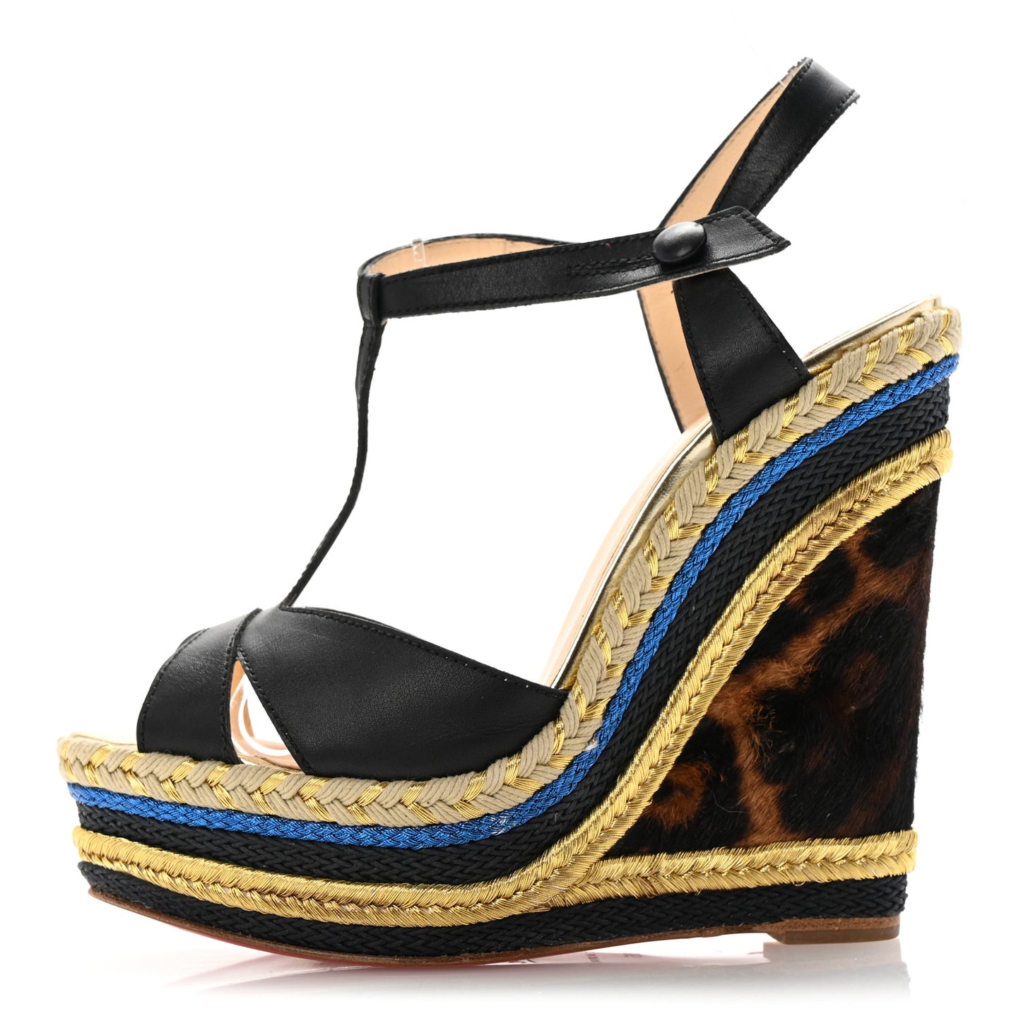 Calf Hair Calfskin Trotolita Leopard Espadrille Sandals 36 Black Multicolor