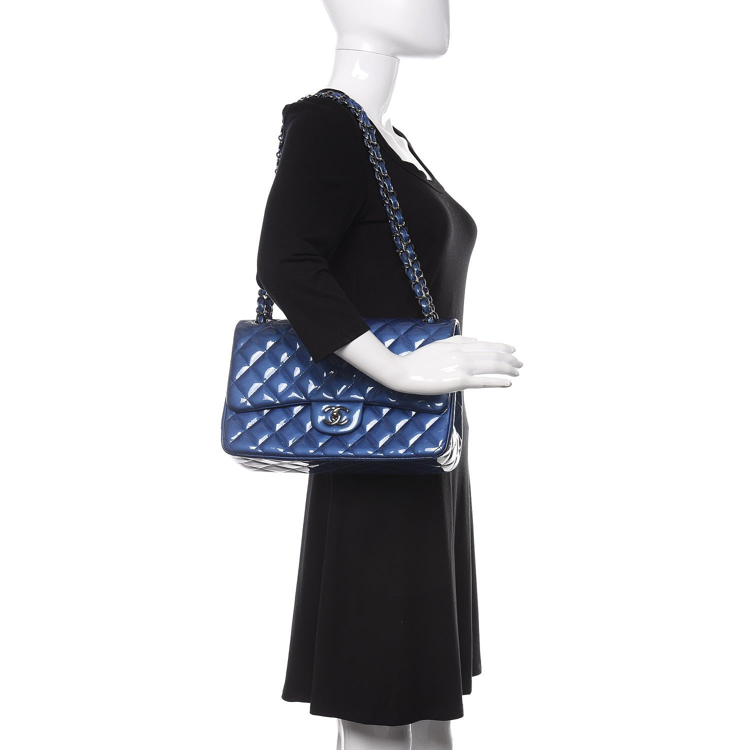 Chanel Patent Quilted Jumbo Double Flap Blue 2 of 13