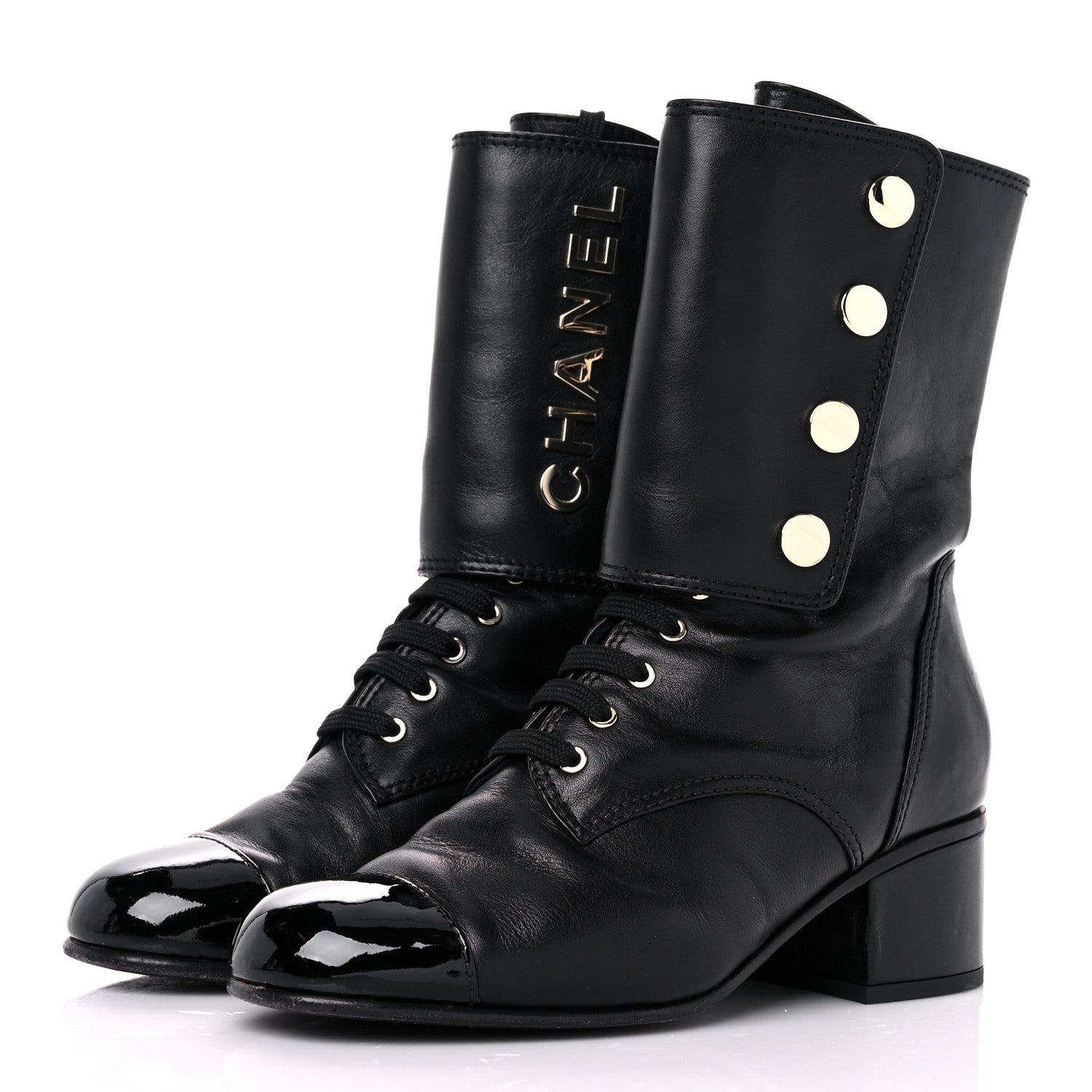 Chanel Calfskin Patent Cap Toe Boots 38.5 Black 3 of 14