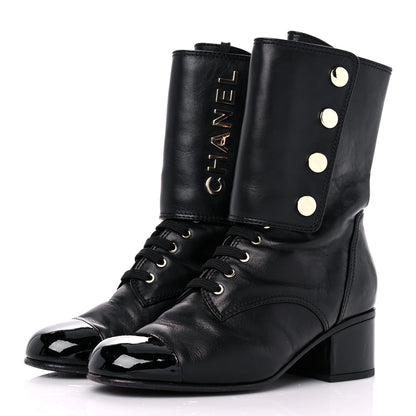 Chanel Calfskin Patent Cap Toe Boots 38.5 Black 3 of 14