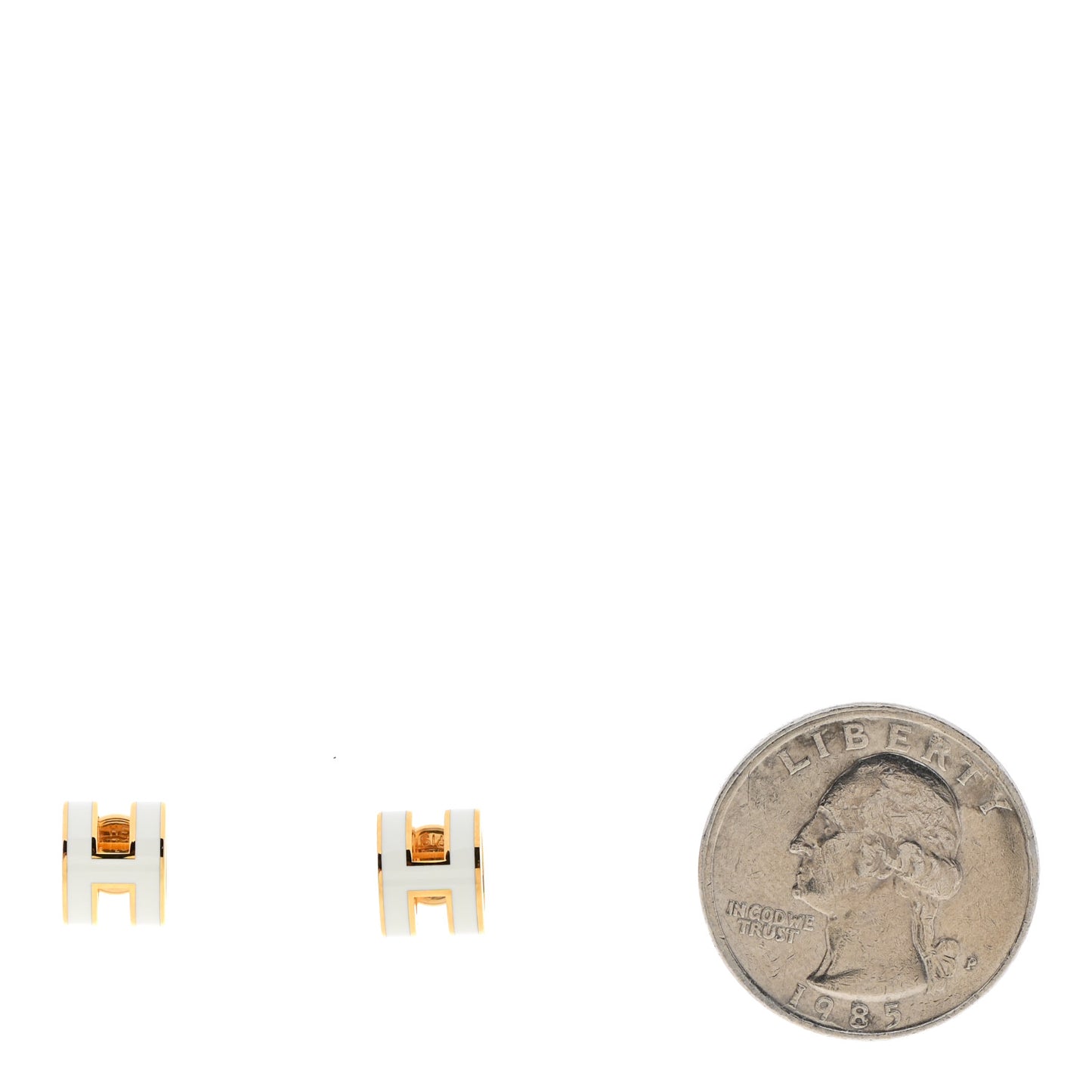 Gold Lacquered Mini Pop H Earrings White