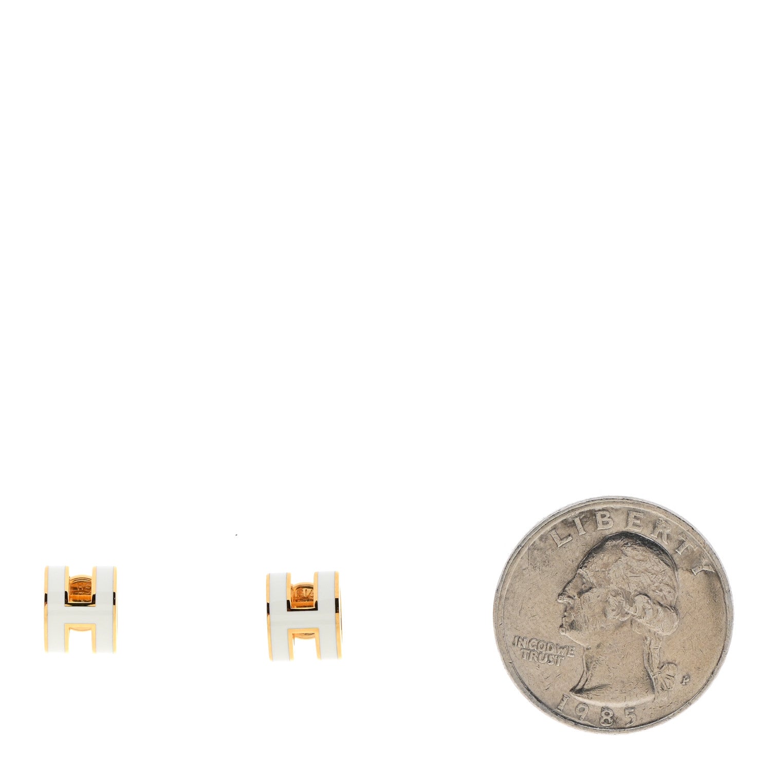 Hermes Gold Lacquered Mini Pop H Earrings White 2 of 7