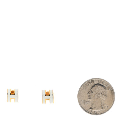 Hermes Gold Lacquered Mini Pop H Earrings White 2 of 7