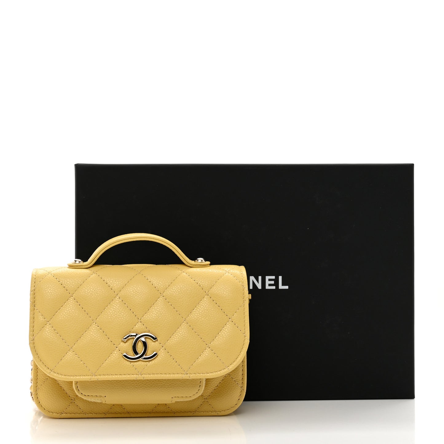 Caviar Quilted Business Affinity Clutch With Chain Flap Yellow