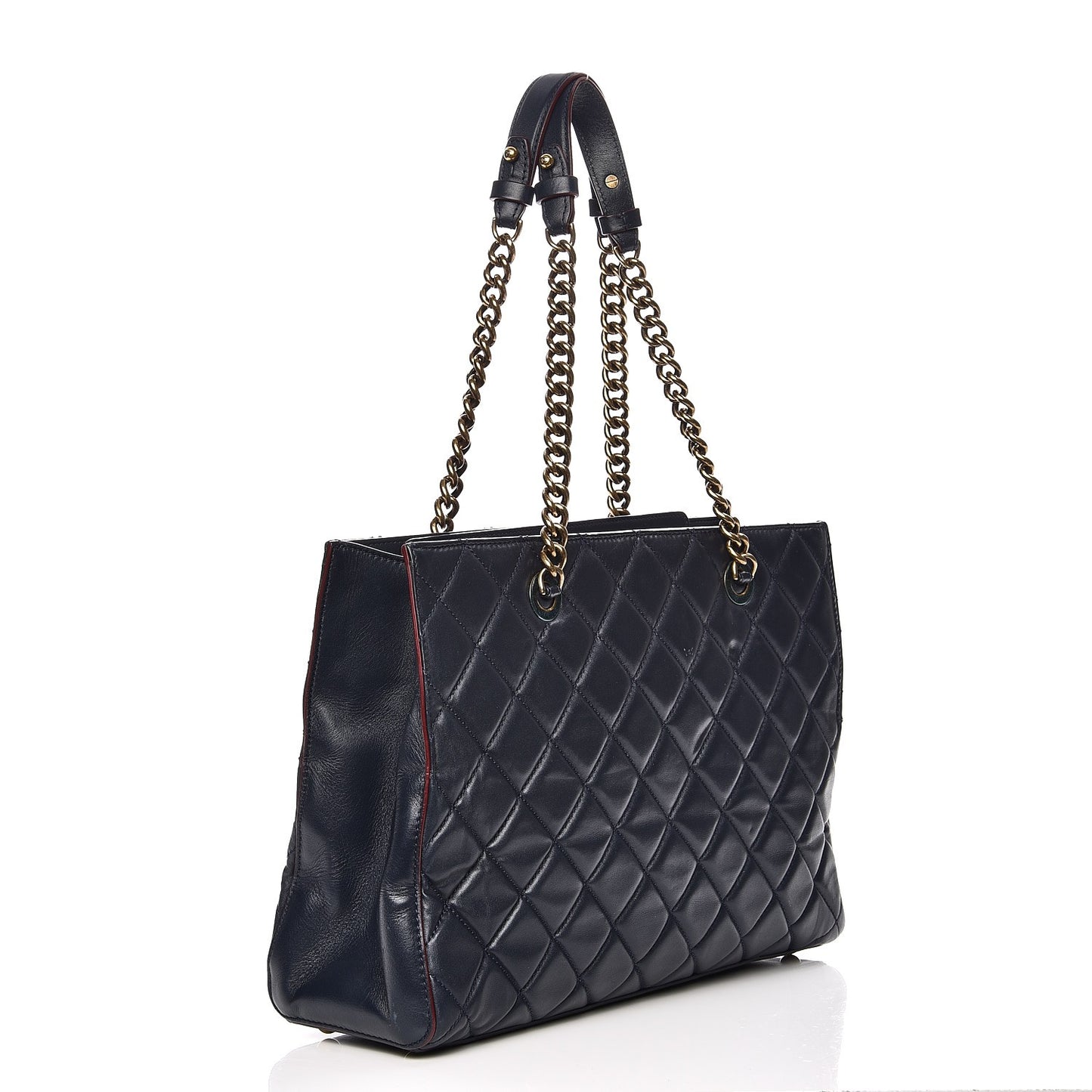 Calfskin Quilted Tote Dark Navy Red