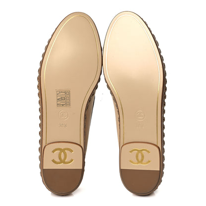 Chanel Lambskin Chain CC Mocassin Loafer Espadrilles 38.5 Beige Black 5 of 9
