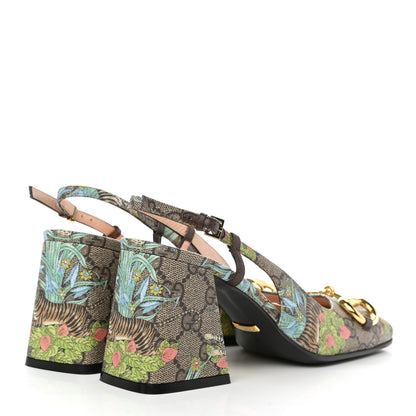 Gucci GG Supreme Monogram Tiger Savanah Horsebit 75mm Slingback Pumps 37 Beige Ebony Multicolor 4 of 7