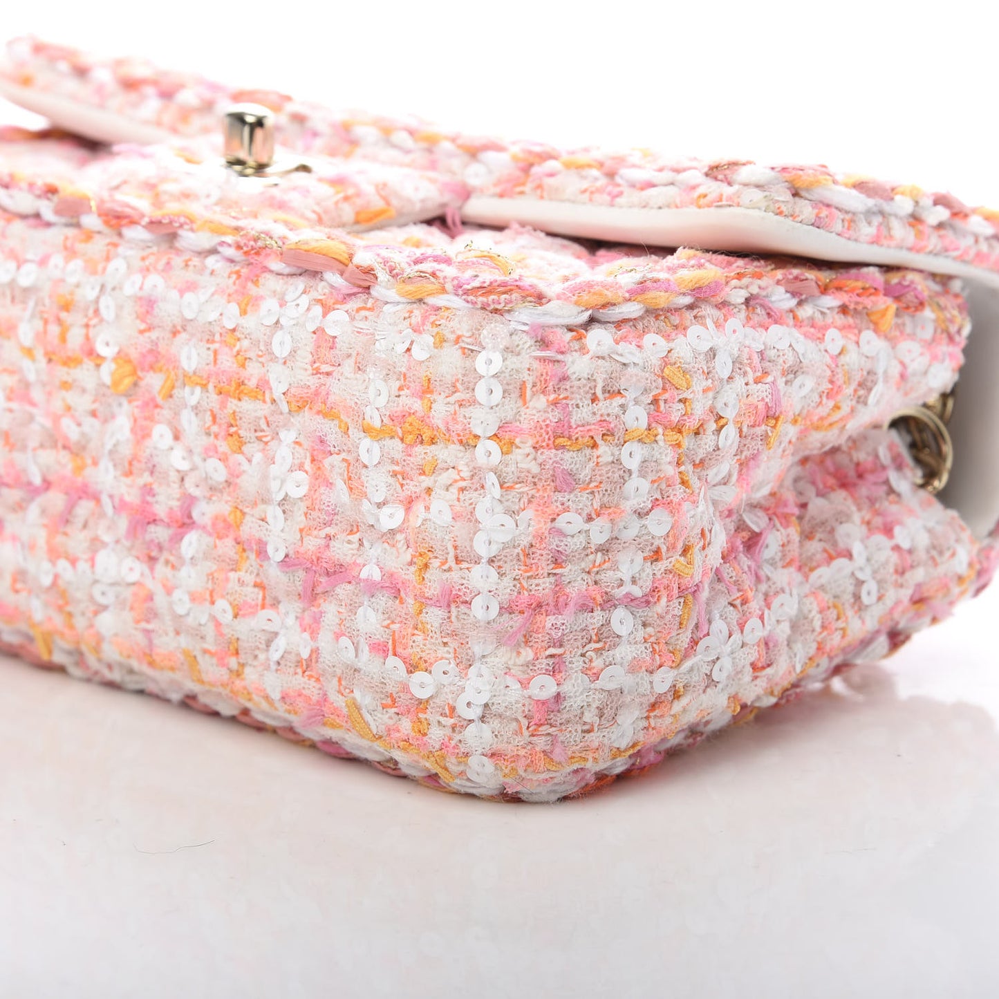 Tweed Braid Sequin Mini Flap White Pink Orange