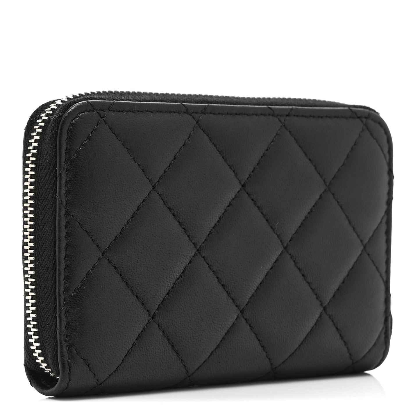Lambskin Crystal Star Quilted Studded CC Zip Around Card Holder Wallet Black