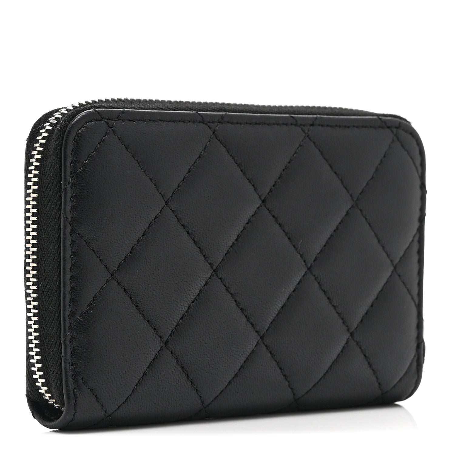 Chanel Lambskin Crystal Star Quilted Studded CC Zip Around Card Holder Wallet Black 3 of 10