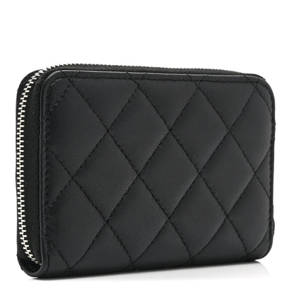 Chanel Lambskin Crystal Star Quilted Studded CC Zip Around Card Holder Wallet Black 3 of 10