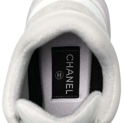 Chanel Suede Calfskin Fabric CC Sneakers 38 White 7 of 8