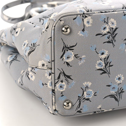 Prada Saffiano Floral Print Medium Galleria Double Zip Tote Acciaio 7 of 8