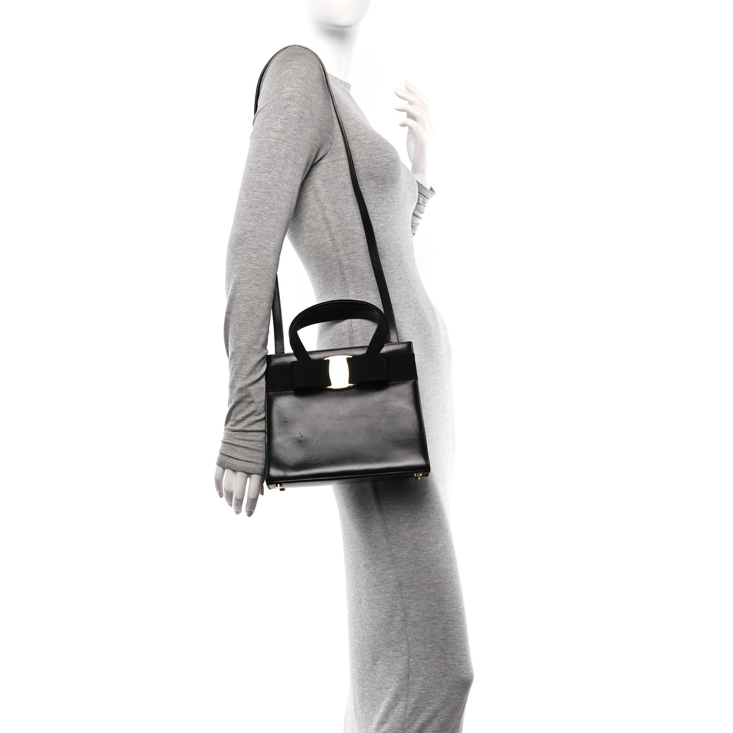 Calfskin Medium Vara Bow Top Handle Tote Black