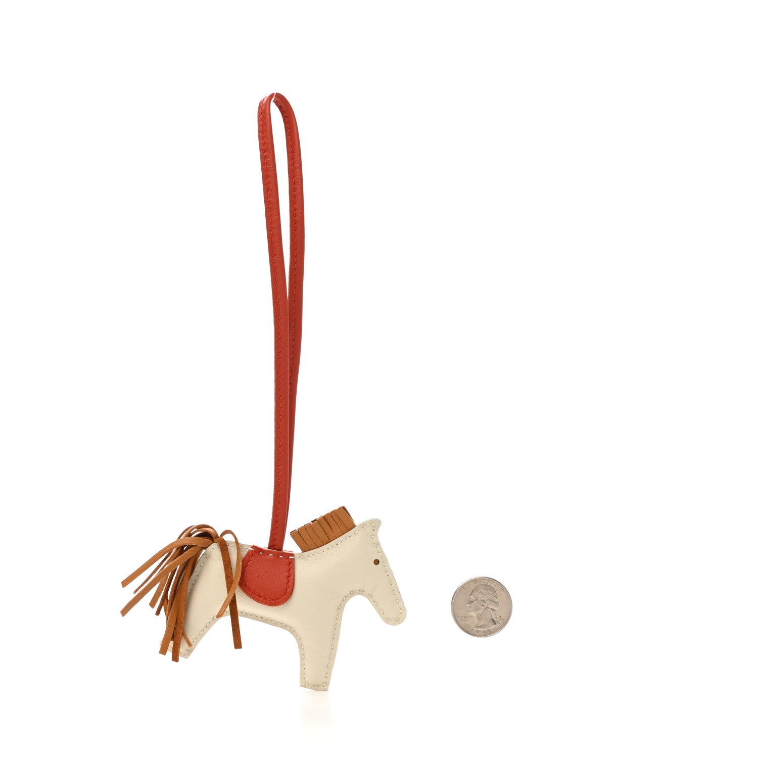 Hermes Milo Lambskin Grigri Rodeo Horse Bag Charm PM Craie Sesame Cornaline 2 of 5