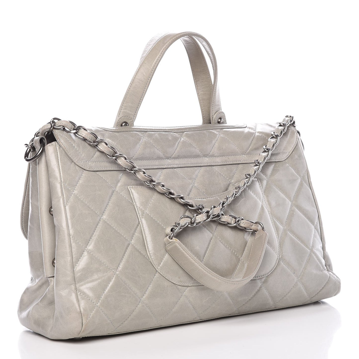 Glazed Calfskin Boy Satchel Flap Light Grey