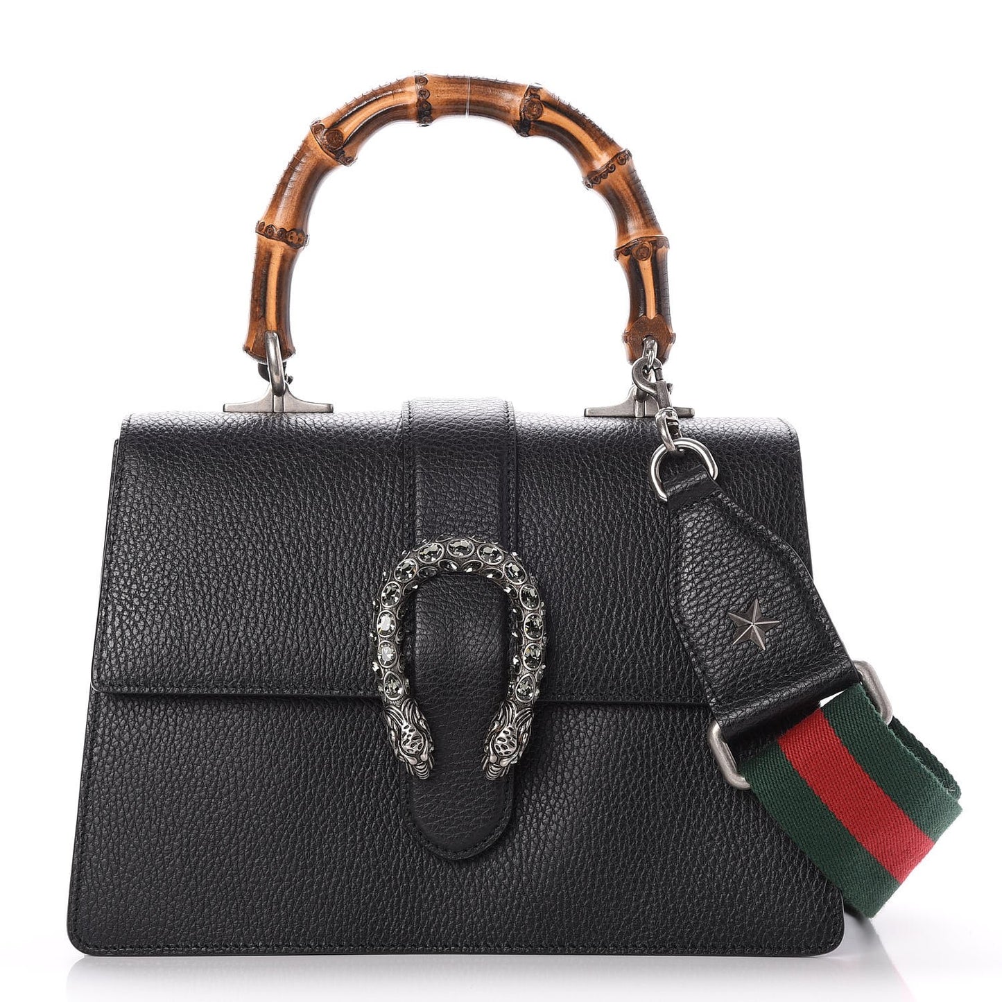 Dollar Calfskin Crystal Web Medium Dionysus Bamboo Top Handle Bag Black Black Diamond