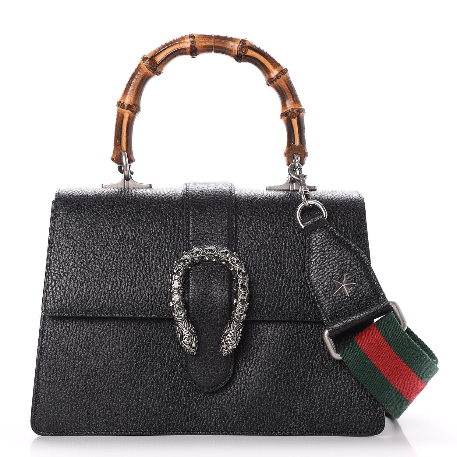 Gucci Dollar Calfskin Crystal Web Medium Dionysus Bamboo Top Handle Bag Black Black Diamond 1 of 7
