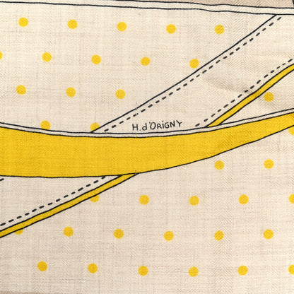 Hermes Cashmere Silk La Promenade du Matin Bandana Shawl 140 Naturel Beige Jaune Vif 2 of 4