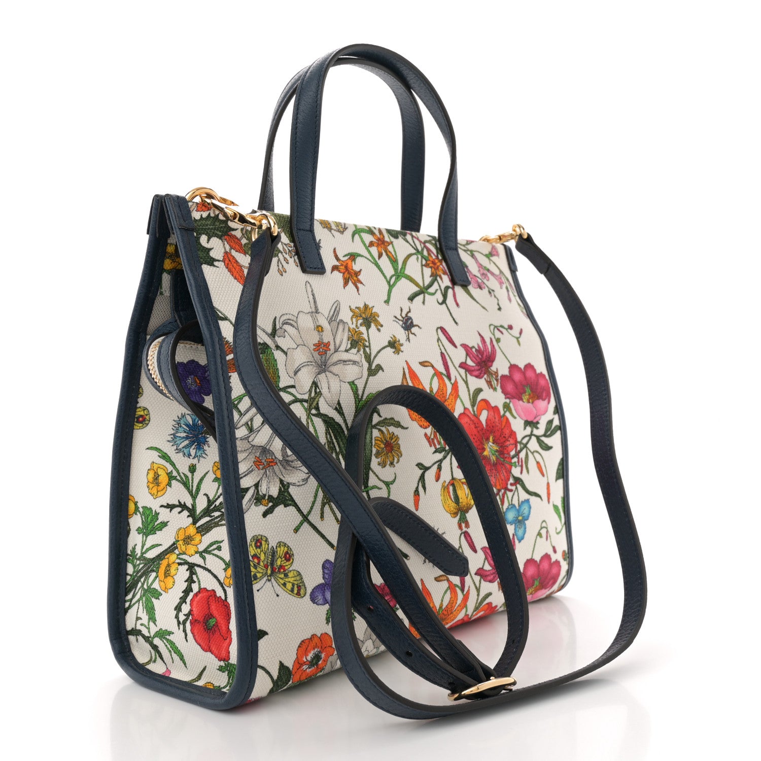 Gucci Canvas Medium Flora Tote White Multicolor Blue Agata 3 of 12