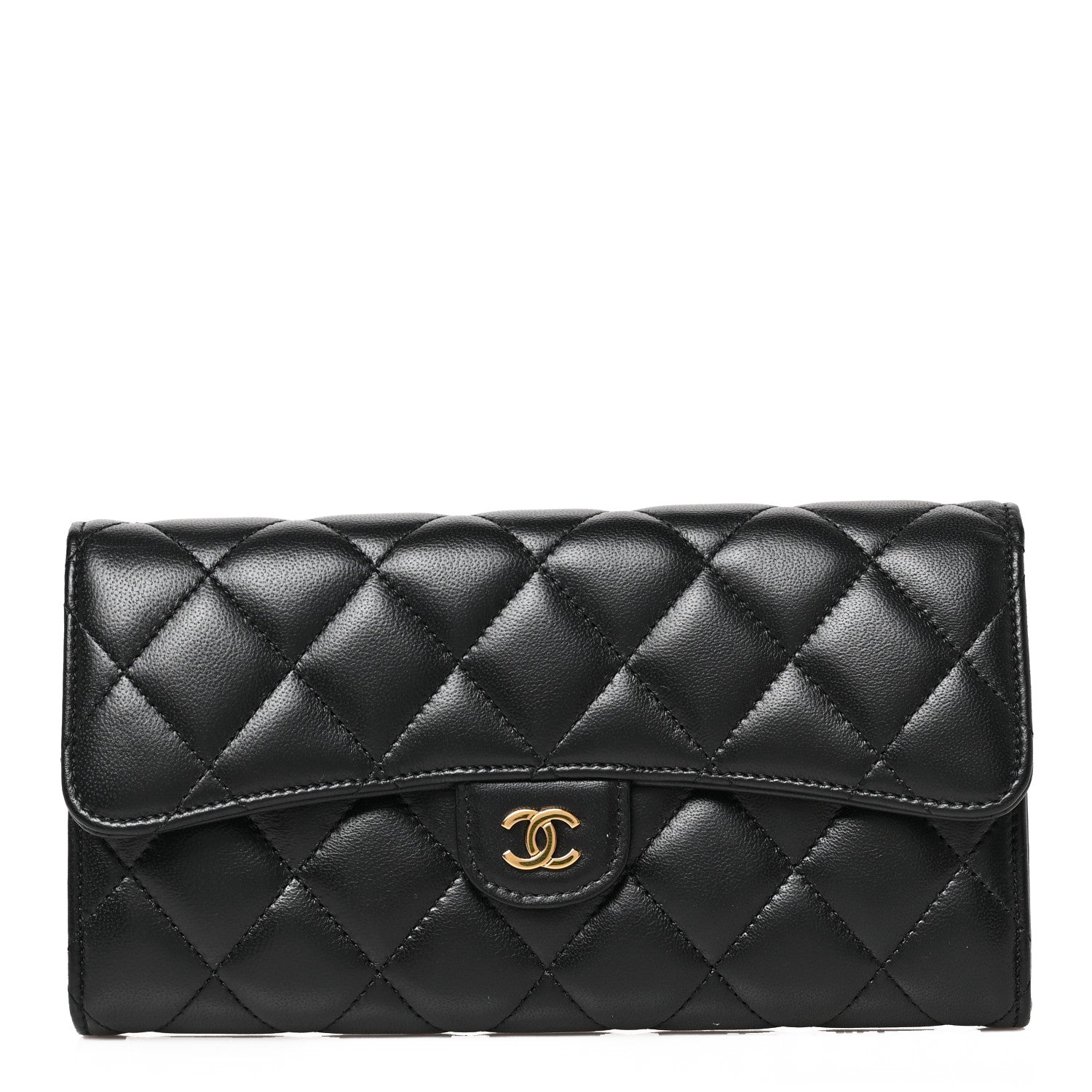 Chanel Lambskin Quilted Large Gusset Flap Wallet Black 1 of 7