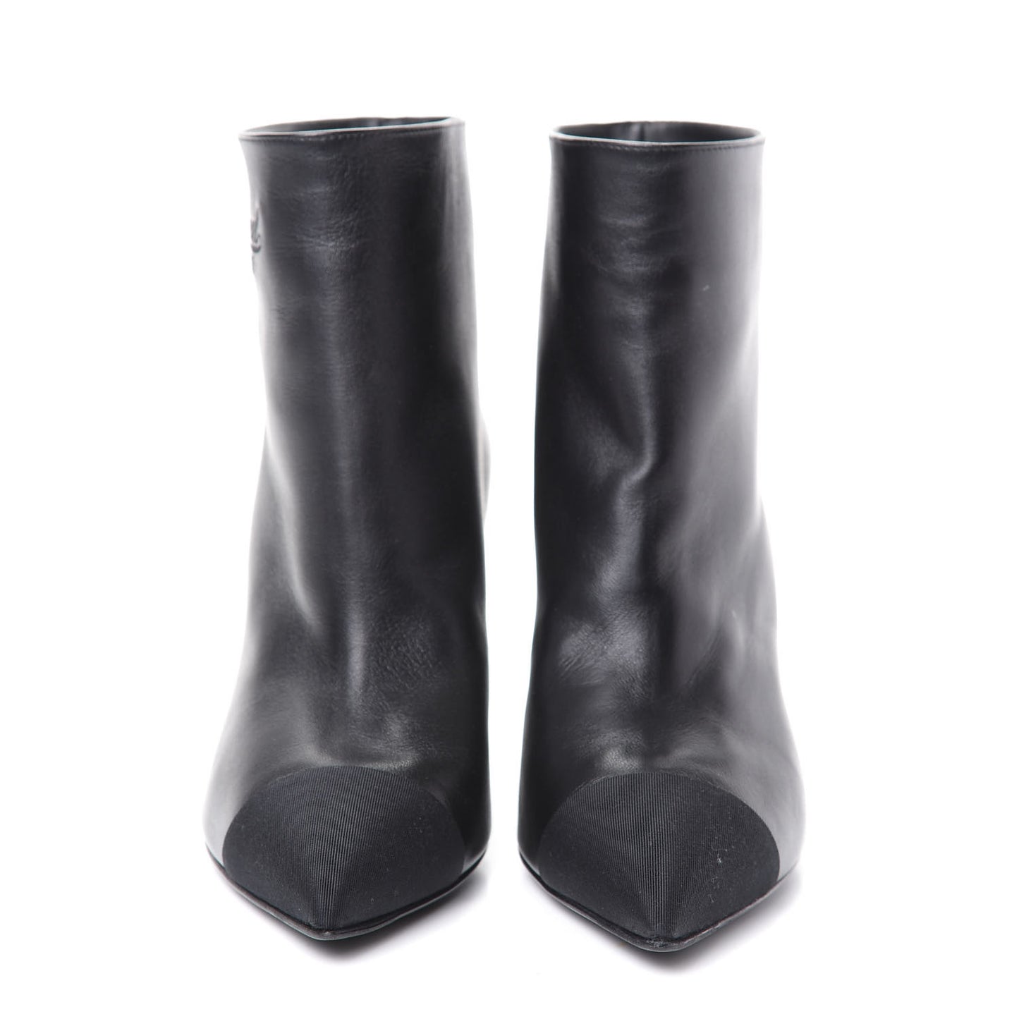 Lambskin Grosgrain Cap Toe Short Ankle Boots 37.5 Black