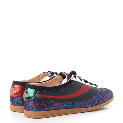 Gucci Lurex Calfskin Web GG Monogram Mens Falacer Sneakers 9 Iridescent Blue Iridescent Red Silver 4 of 11
