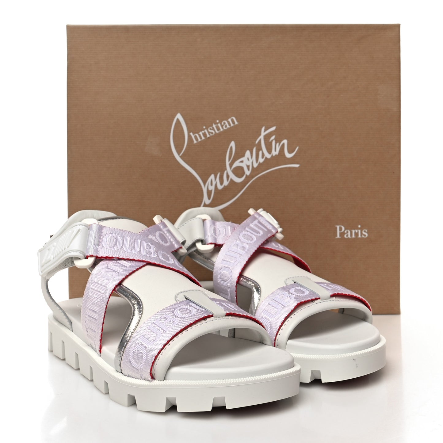 Calfskin Velcrissimo Flat Sandals 36 Blanco Silver