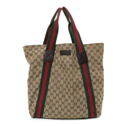 Gucci GG Monogram Medium Web Handle Vertical Tote Dark Brown 1 of 9