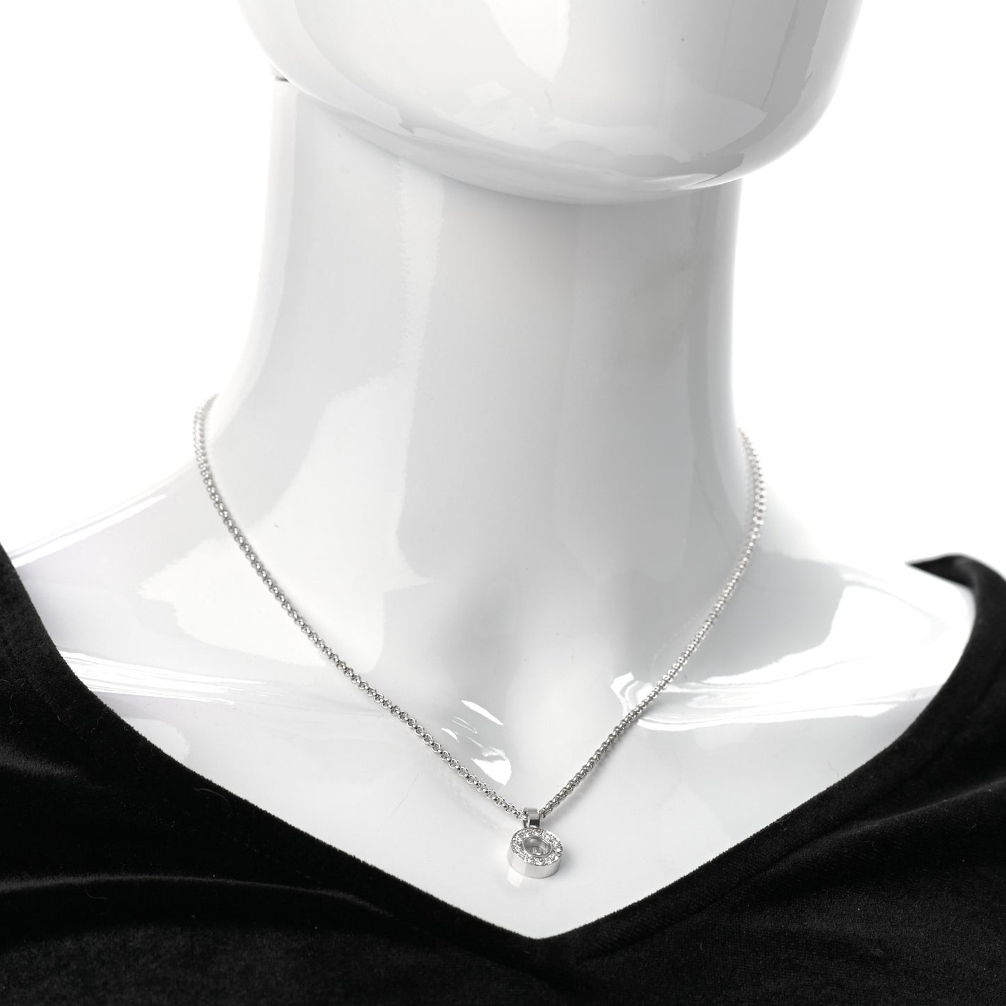 18K White Gold Happy Diamond Halo Pendant Necklace