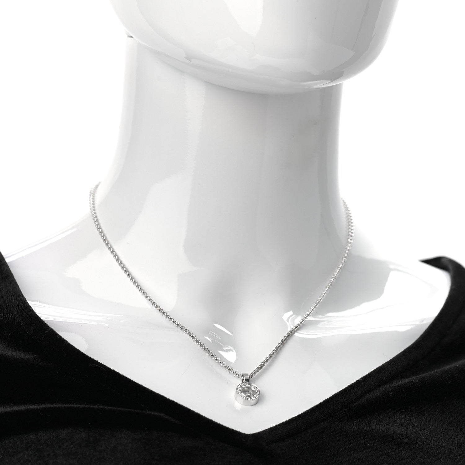 Chopard 18K White Gold Happy Diamond Halo Pendant Necklace 2 of 6