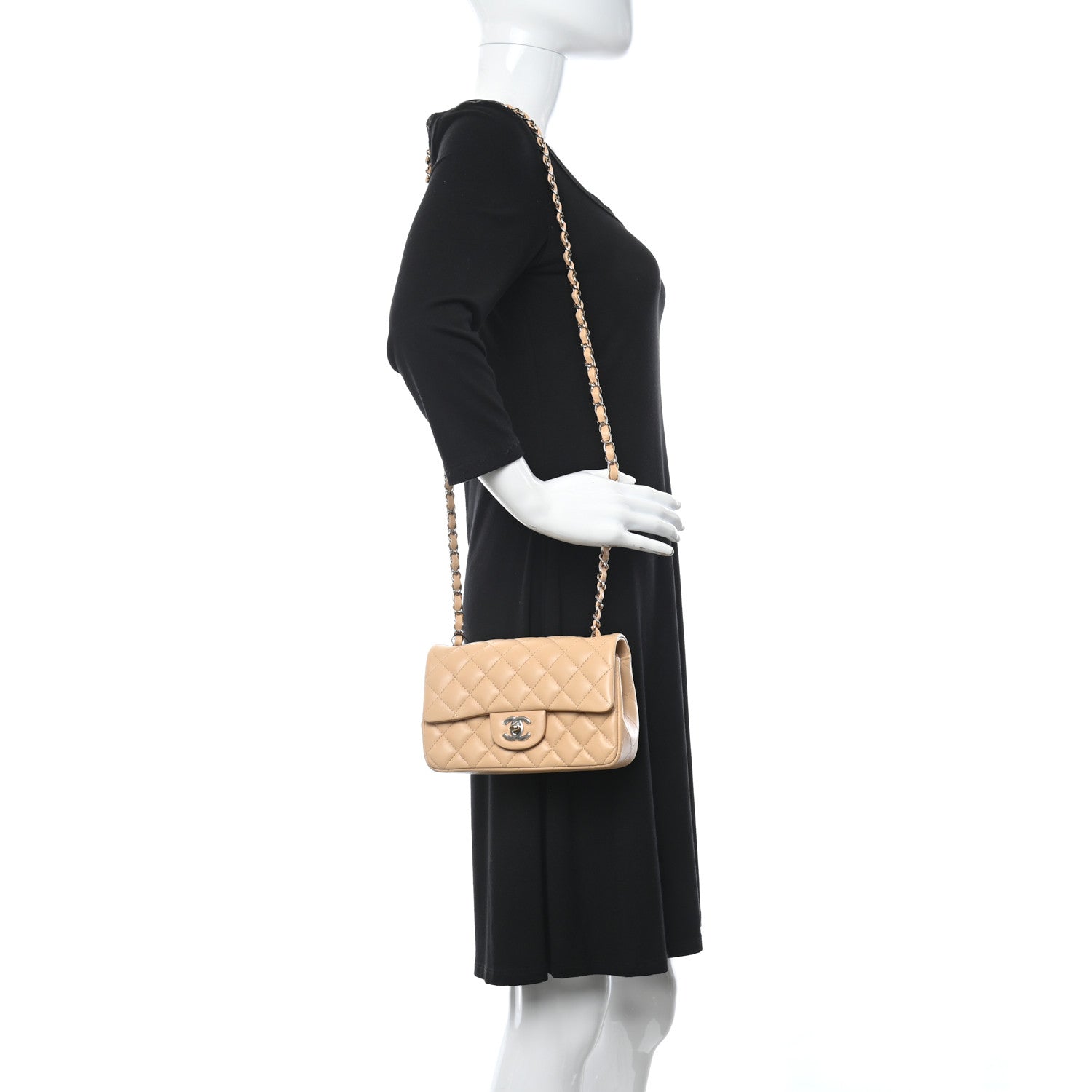 Chanel Lambskin Quilted Mini Rectangular Flap Beige 2 of 11