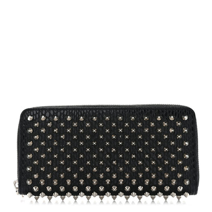 Christian Louboutin Calfskin Snakeskin Embossed Panettone Spiked Zip Around Wallet Black 1 of 12