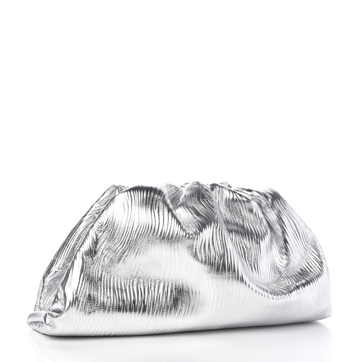 Bottega Veneta Metallic Bark Calfskin Embossed The Pouch Oversized Clutch Silver 3 of 8