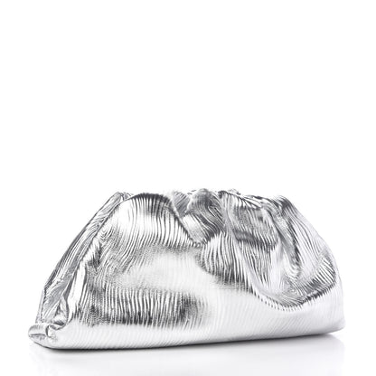 Bottega Veneta Metallic Bark Calfskin Embossed The Pouch Oversized Clutch Silver 3 of 8