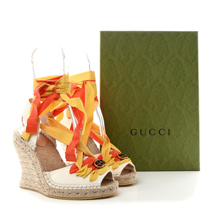 Gucci Canvas Ankle Wrap Interlocking G Platform 35/120mm Espadrille Wedges 37 Orange Yellow 11 of 11