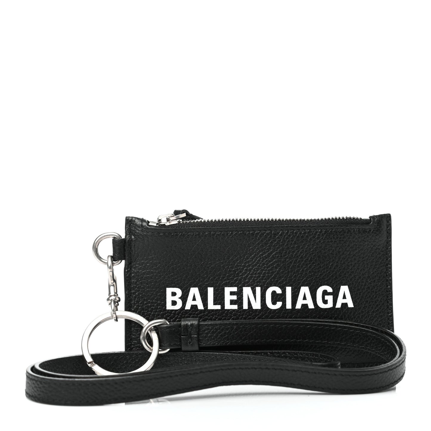 Grained Calfskin Logo Cash Coin Card Holder On Keychain Black White