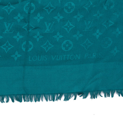Louis Vuitton Silk Wool Monogram Shine Shawl Turquoise 4 of 5