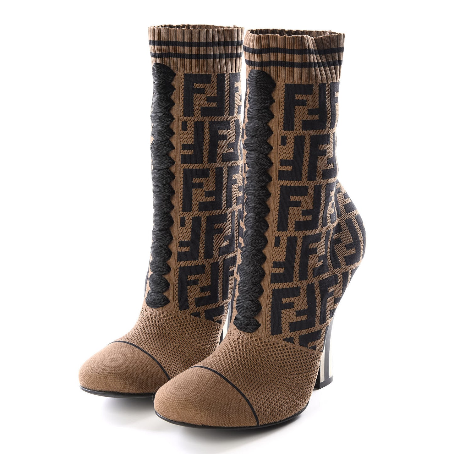 Stretch Fabric Jacquard FF Rockoko 105mm Sock Boots 39.5 Tobacco