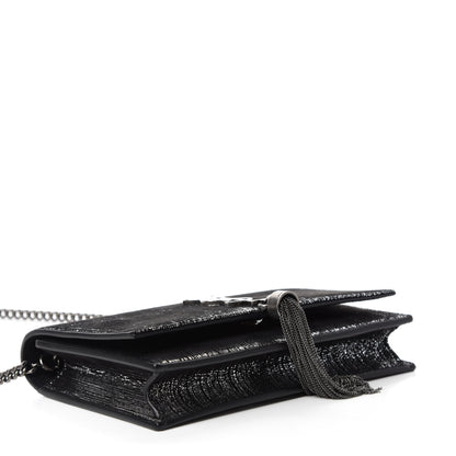 Saint Laurent Metallic Suede Classic Monogram Kate Tassel Chain Wallet Black Silver 4 of 10