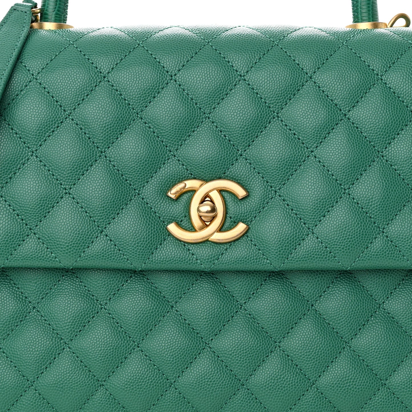 Caviar Quilted Medium Coco Lizard Embossed Handle Flap Green